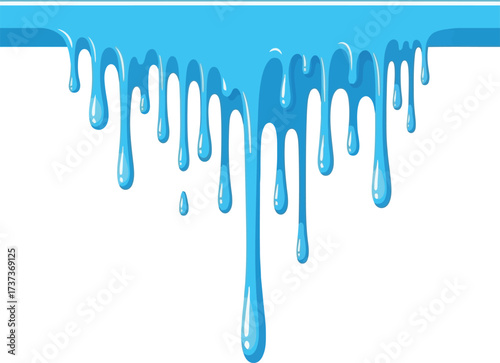 Blue paint drips liquid flowing down abstract art vector