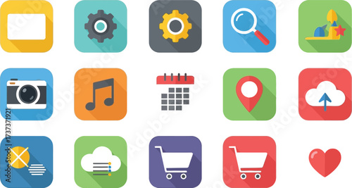 Modern flat design app icons for web or mobile interface design use