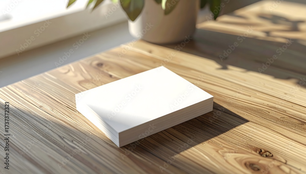 Fototapeta premium Blank Business Card Mockup on a Wooden Desk