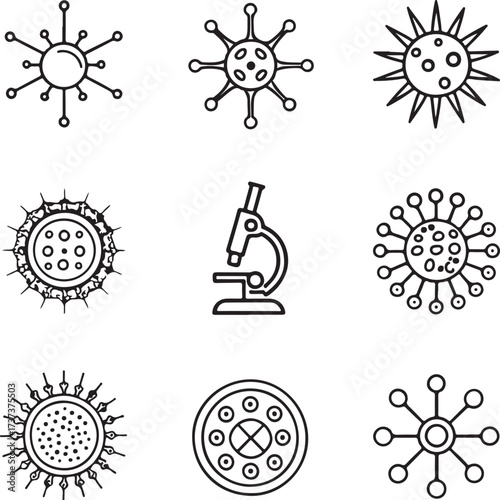 Abstract Microbe and Microscope Icons Set