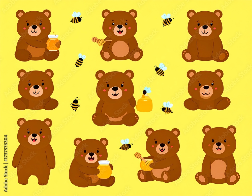 Obraz premium Cute cartoon bears with honey