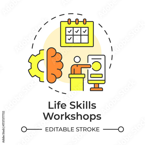 Life skills workshops multi color concept icon. Learning sessions for personal development. Self education sources. Round shape line illustration. Abstract idea. Graphic design. Easy to use in article