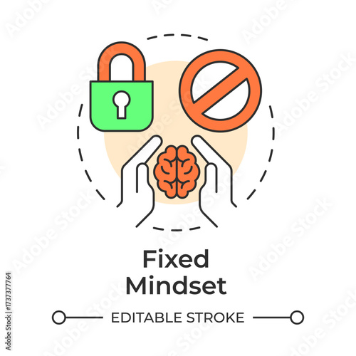 Fixed mindset multi color concept icon. Avoid challenges, fear failure and give up easily. Life competencies. Round shape line illustration. Abstract idea. Graphic design. Easy to use in article