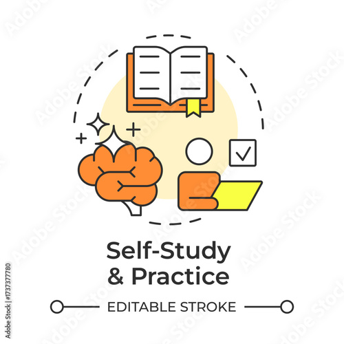 Self study and practice multi color concept icon. Learning and improving skills. Life competencies development. Round shape line illustration. Abstract idea. Graphic design. Easy to use in article