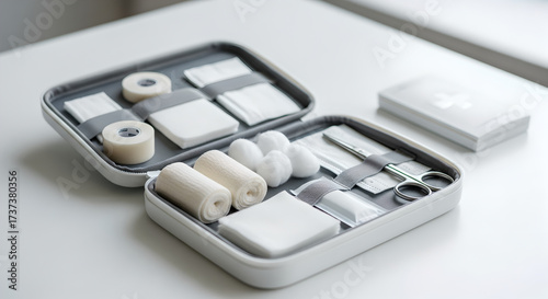 An Open First Aid Kit on a Dark Background