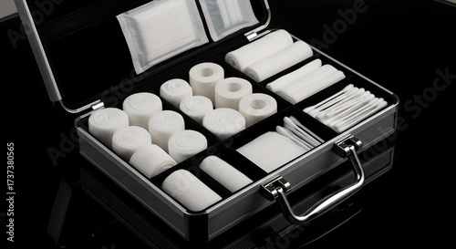 An Open First Aid Kit on a Dark Background
