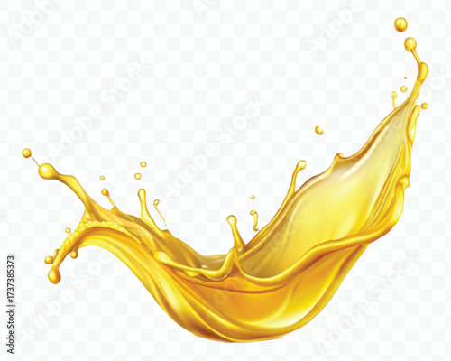 realistic fresh smooth liquid oil splash in mid air cut out and curve style isolated on transparent background