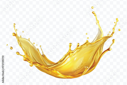 realistic fresh smooth liquid oil splash in mid air cut out and curve style isolated on transparent background
