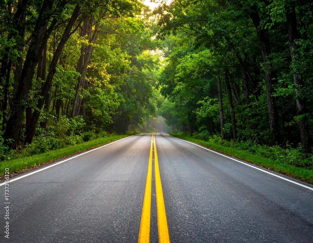 Fototapeta premium Scenic Country Road Through Lush Forest.