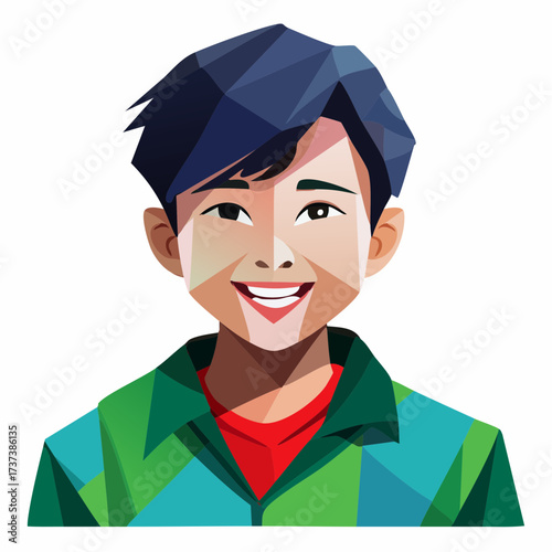 Geometric Portrait of a Smiling Young Boy.