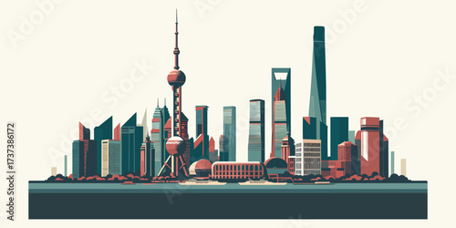 Shanghai Skyline Illustration Cityscape Vector Art