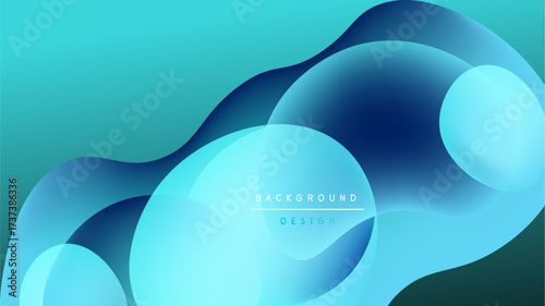 Abstract fluid shapes, vibrant blues, turquoise hues. Modern design, smooth gradients, dark background creates depth. Minimalist aesthetic.
