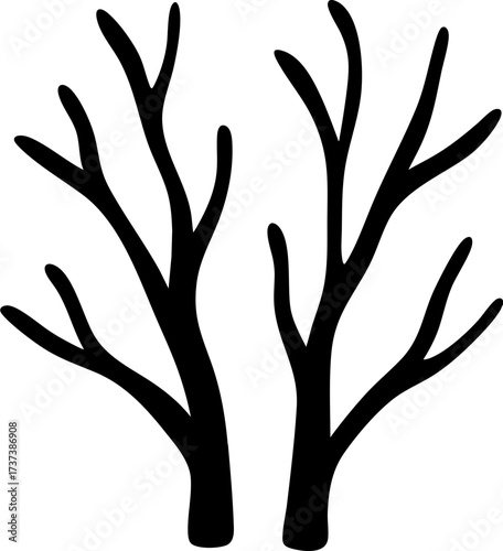 Witches forest silhouette with bare branches creating spooky and mysterious atmosphere