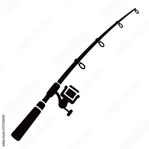 black and white silhouette of a Fishing Rod or Pole vector on a white background
