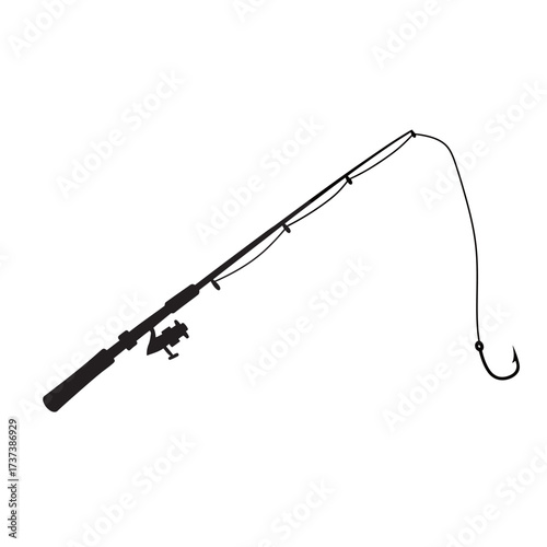 black and white silhouette of a Fishing Rod or Pole vector on a white background