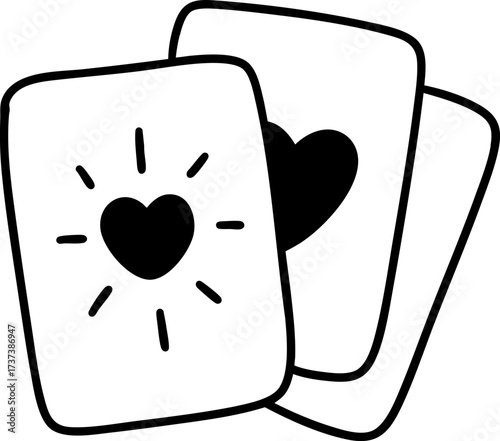 Witches cards with heart symbols evoke magic and mystery in forest setting