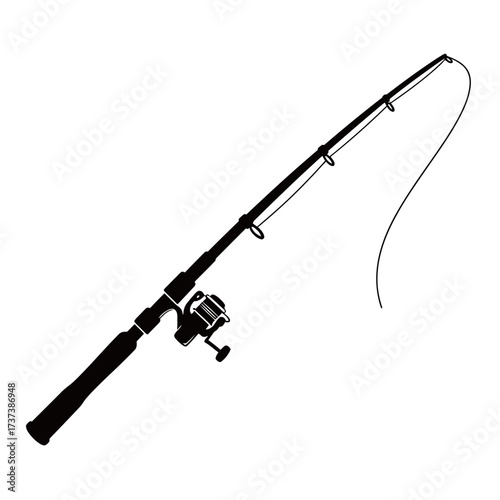 black and white silhouette of a Fishing Rod or Pole vector on a white background