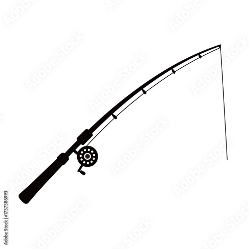 black and white silhouette of a Fishing Rod or Pole vector on a white background