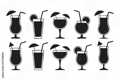 Minimalist Cocktail Glass Symbol Pack for Tropical Vacation Illustrations