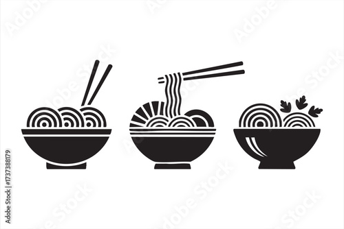 Black and White Ramen Vector Illustrations for Restaurant and Cuisine Projects
