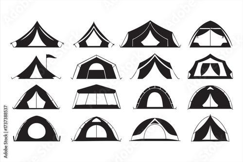 Outdoor Recreation Tent Icons for Wilderness, Survival, and Tourism Use