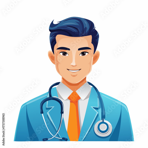 Young Male Doctor Wearing Stethoscope and Lab Coat.
