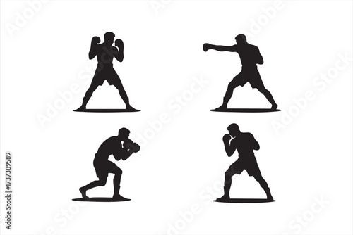 Boxer Training and Punching Silhouettes for Sports and Fitness Design