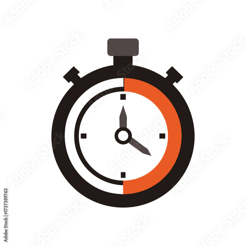 Black and orange stopwatch icon with partial time display and square markers on white background Keywords: stopwatch, timer, time, clock