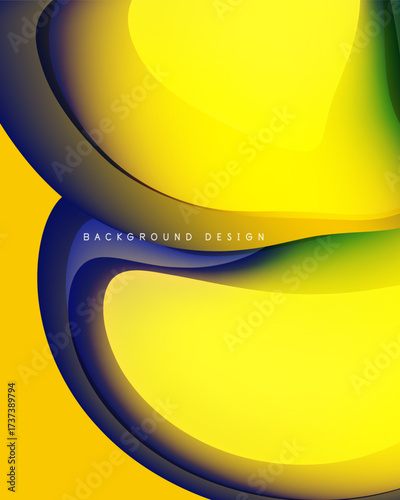 Abstract yellow, blue gradients create flowing shapes. Modern design with text overlay background, design. Vibrant colors, smooth transitions.