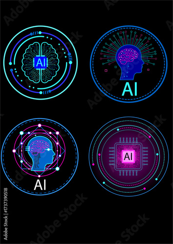 Futuristic Artificial Intelligence Icon with Digital Brain and Technological Chip