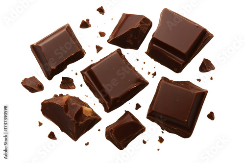 chocolate pieces on white background