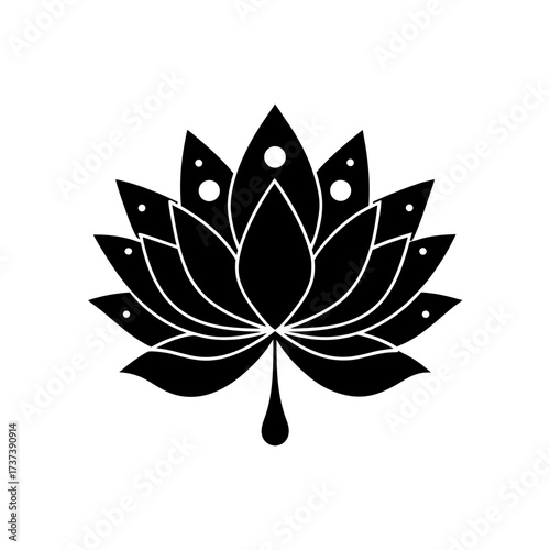silhouette of a lotus flower with droplets on 