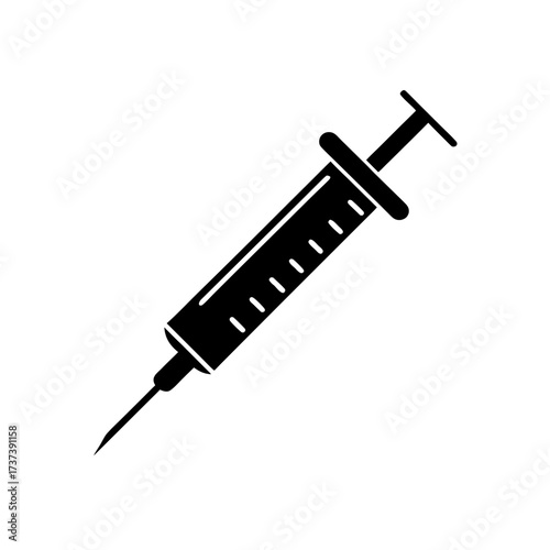 a black and white vector silhouette of a syringe  