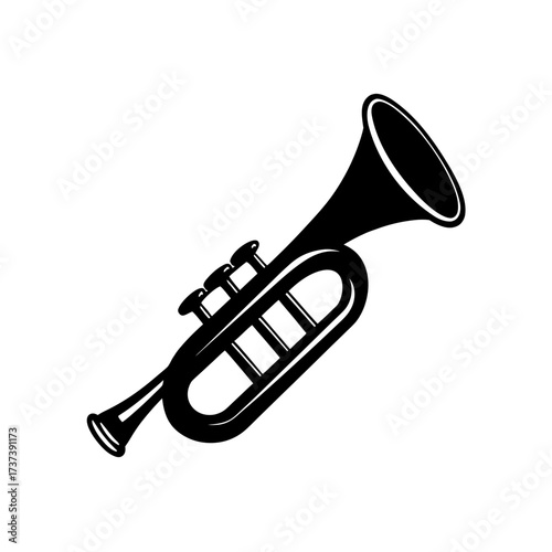 a black and white vector silhouette of a trumpet  