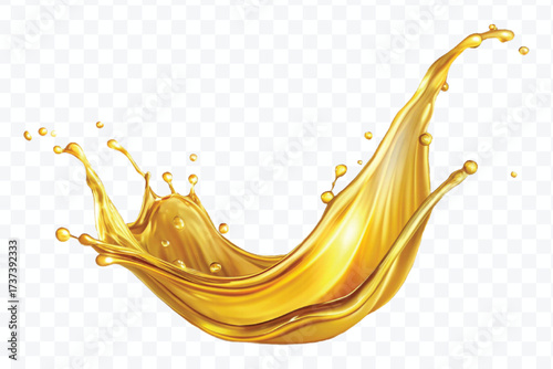 realistic fresh smooth liquid oil splash in mid air cut out and curve style isolated on transparent background