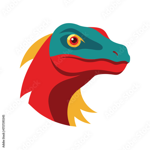 Stylized Colorful Head of a Lizard or Dinosaur reptile