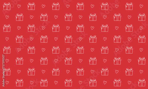 Hintergrund Muster mit weißen Geschenken und Herzen auf rot – Passend zu Weihnachten oder zum Geburtstag