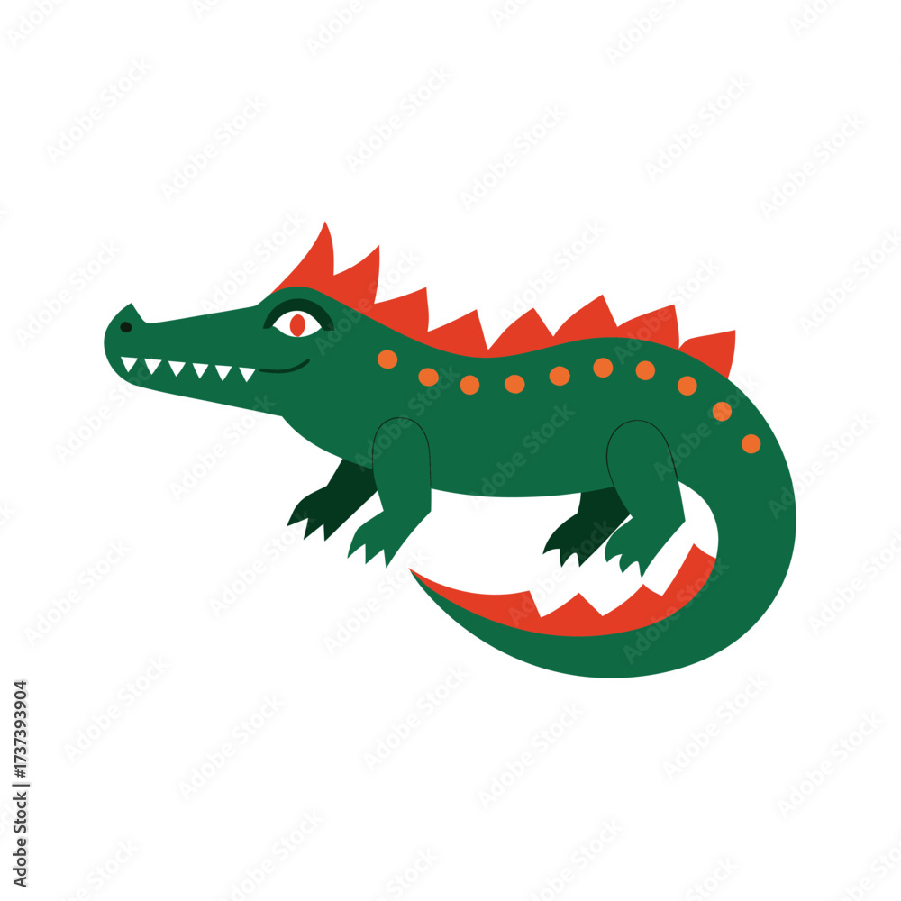 Fototapeta premium Cartoon Alligator with Spiky Red Crest Keywords: alligator, crocodile, cartoon, illustration