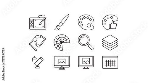 Set of creative design icons tools and elements for digital art and graphic creation vector