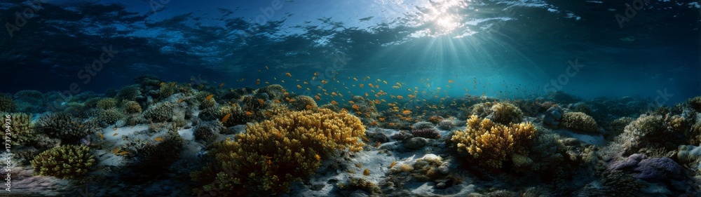 Obraz premium Vibrant underwater scene coral reef hdr panoramic view ocean depths aesthetic experience