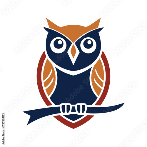 Stylized owl perched on a branch logo bird animal