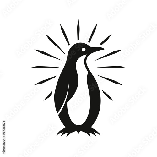 Stylized penguin with radiating lines logo bird animal