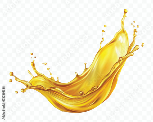 realistic fresh smooth liquid oil splash in mid air cut out and curve style isolated on transparent background