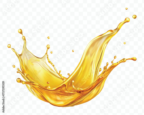 realistic fresh smooth liquid oil splash in mid air cut out and curve style isolated on transparent background