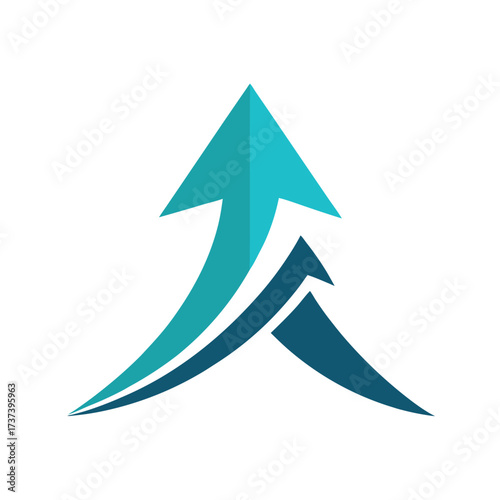 Teal and Dark Blue Arrows Pointing Upwards On White Background Keywords: arrow, up, upward, growth, progress, success, direction, movement