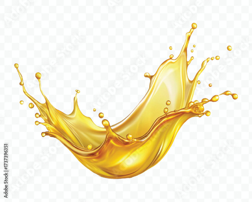 realistic fresh smooth liquid oil splash in mid air cut out and curve style isolated on transparent background