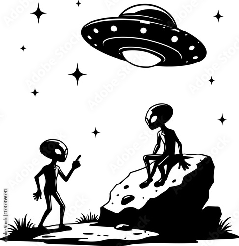 UFO and Aliens Meeting Illustration
