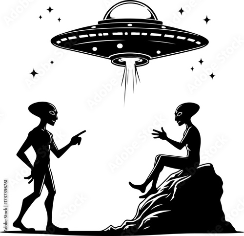 UFO and Aliens Meeting Illustration