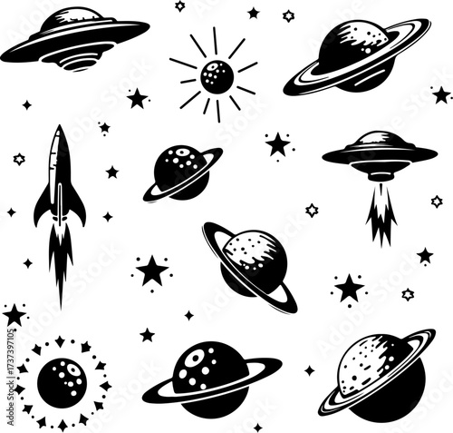 Set of Space and UFO Icons Vector Bundle