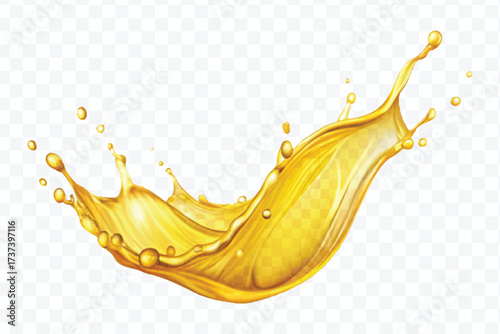 realistic fresh smooth liquid oil splash in mid air cut out and curve style isolated on transparent background